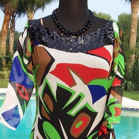 Cache Black Red Green White Lot 2 Pcs Bundle Silk Sequin Dress New $198 NWT - Picture 4 of 10